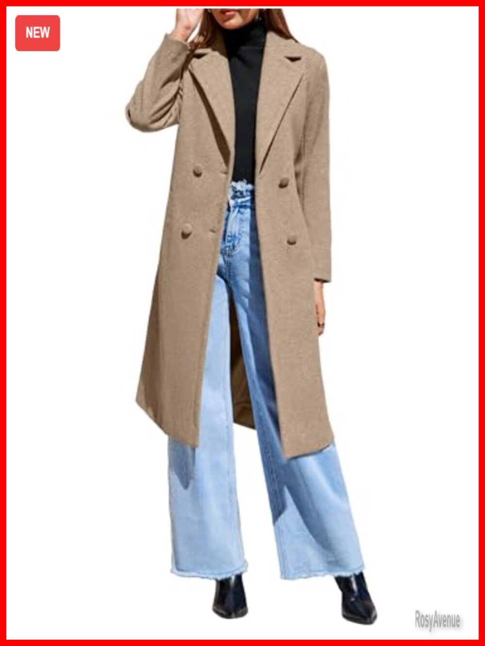 Women's Winter Pea Coat Double Breasted Long Overcoat with Belt